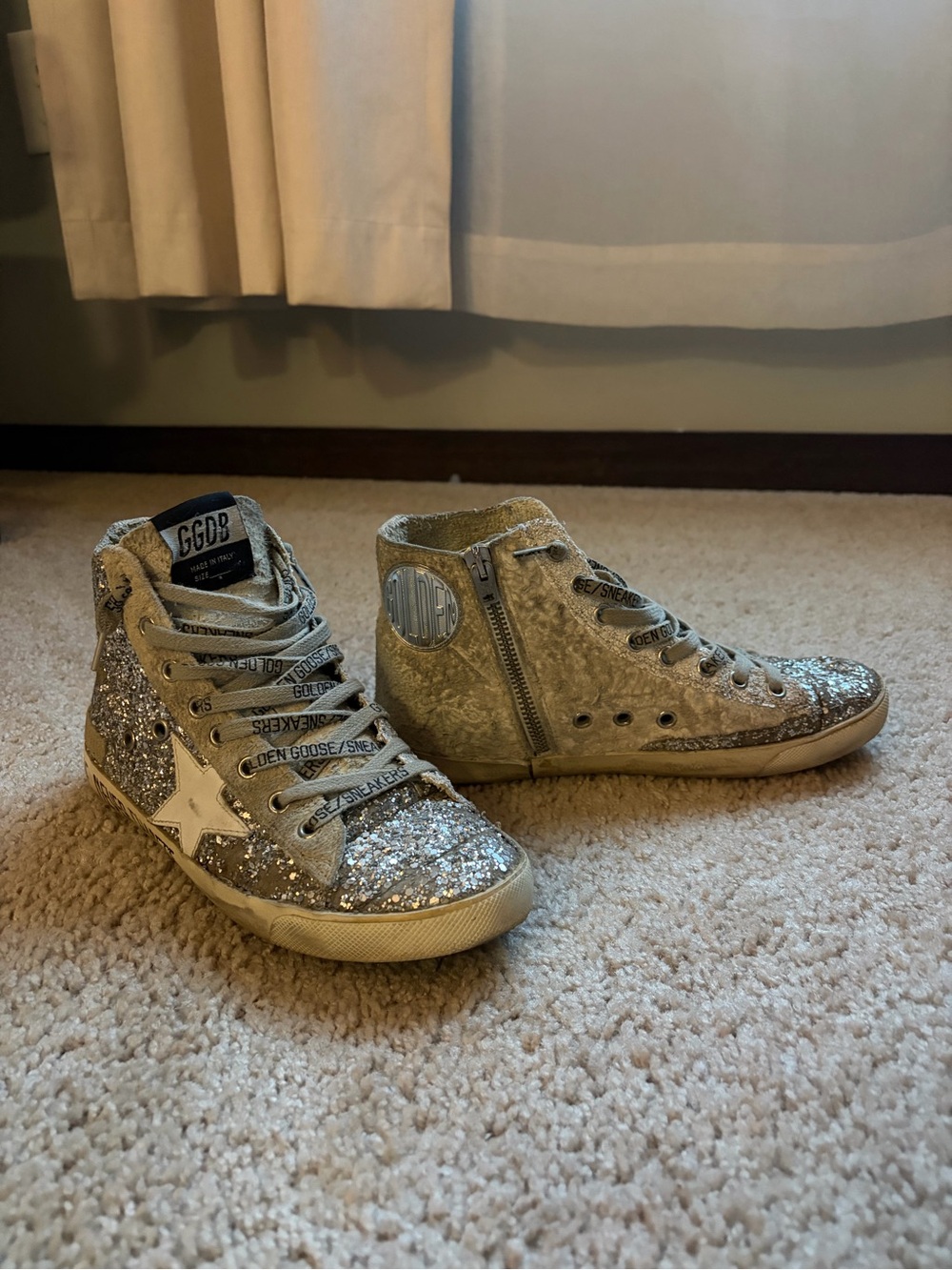Golden Goose Francy High Top Sneakers Silver Glitter Size 36 - Picture 4 of 4